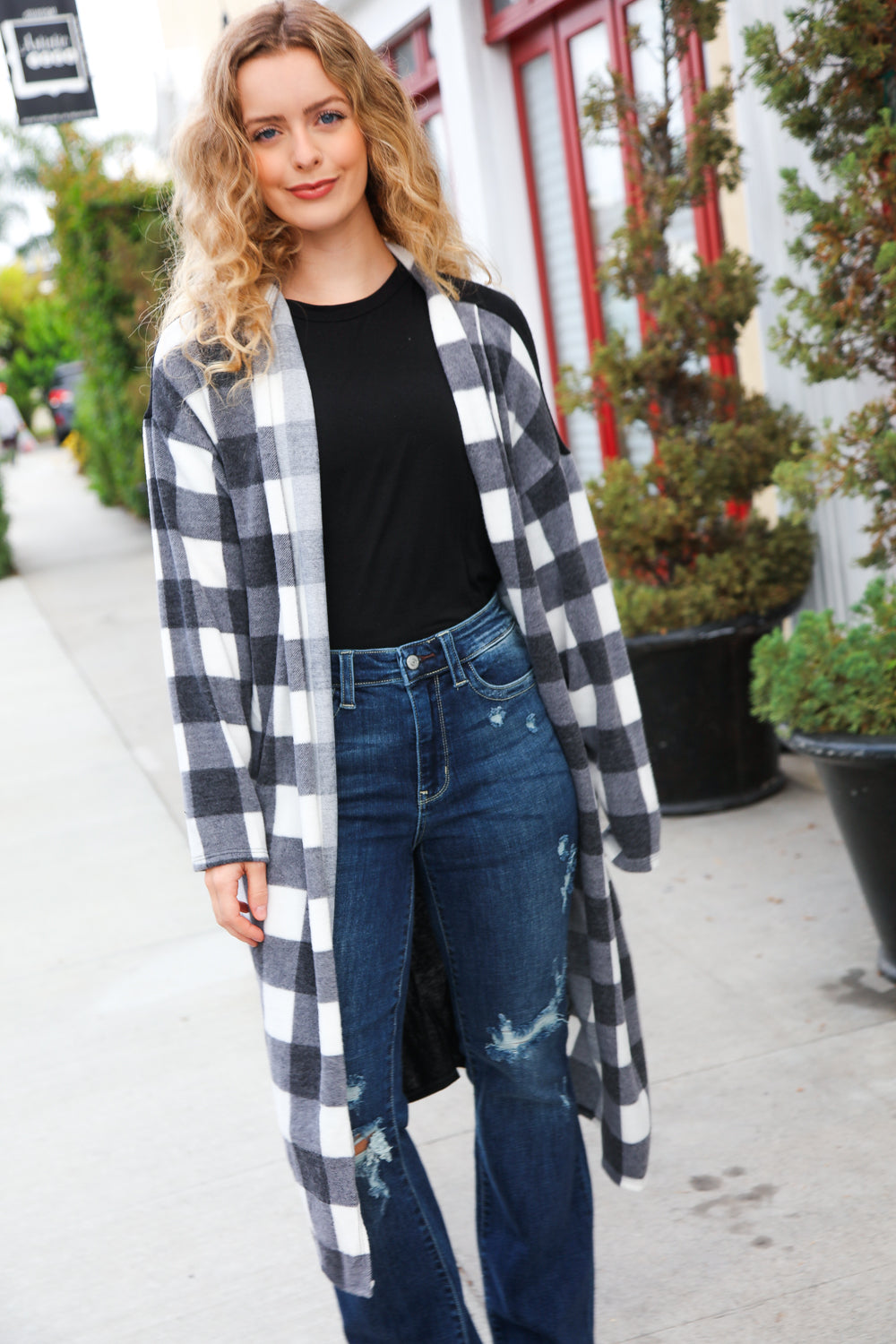 Get To Know You Black Buffalo Plaid Hacci Cardigan