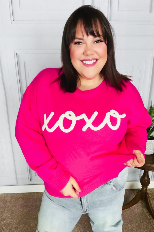 Love In the Air Fuchsia "Xoxo" Embroidered Sweater