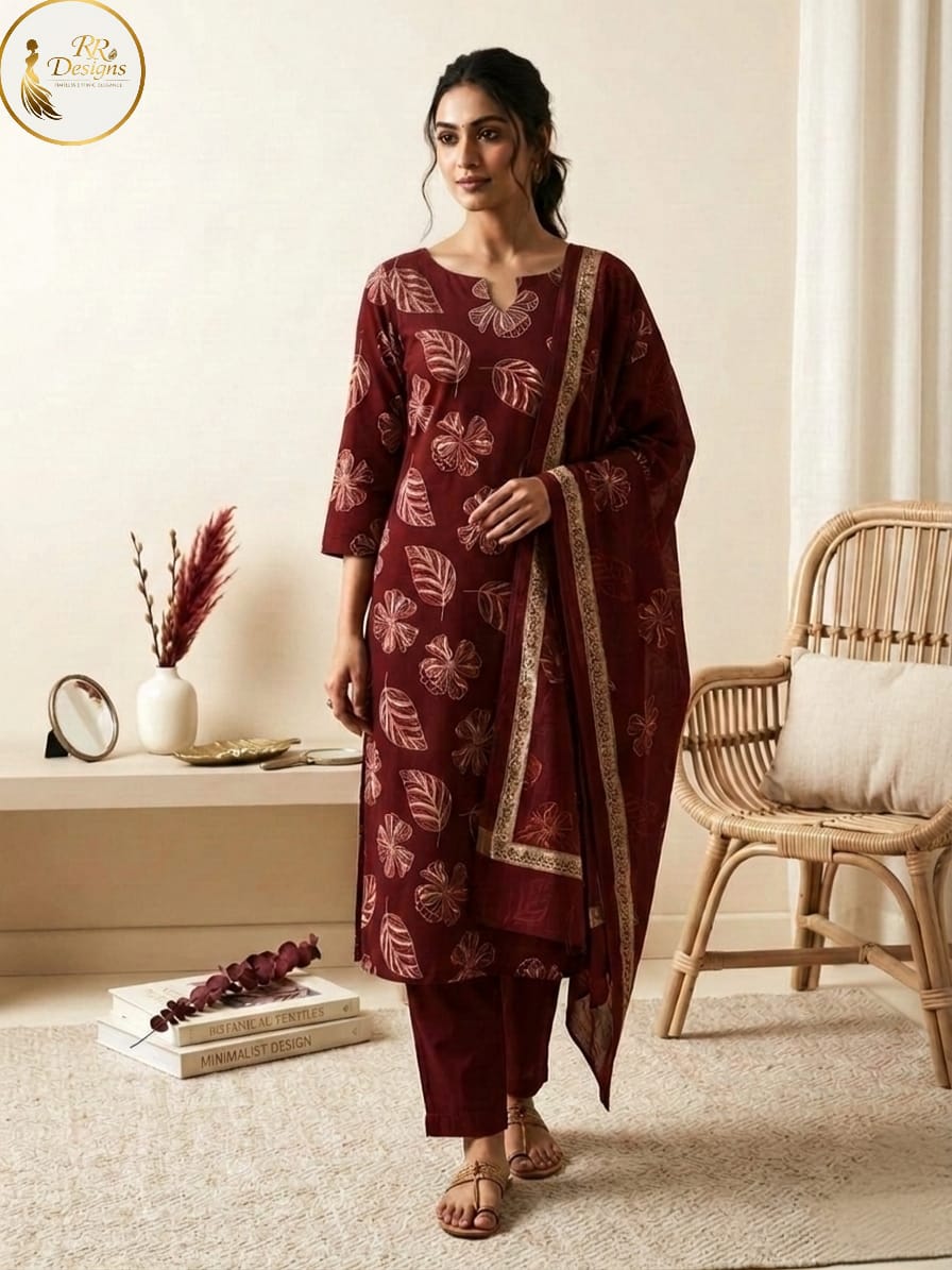 Crimson Red Majesty Long straight cut slitted Kurta, Matching Trousers, Dupatta
