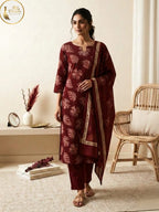 Crimson Red Floral Kurta Set with Dupatta