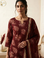 Crimson Red Floral Kurta Set with Dupatta