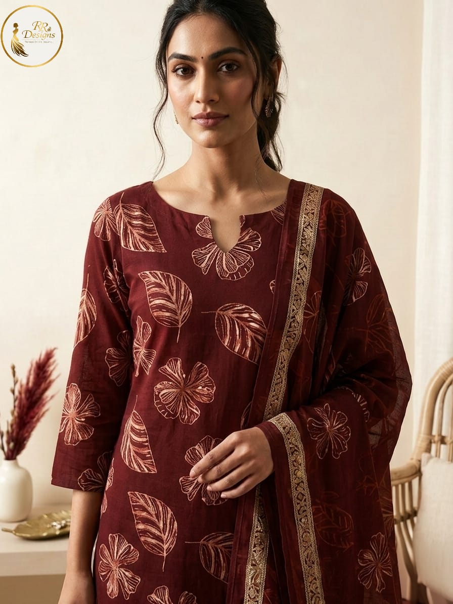 Crimson Red Majesty Long straight cut slitted Kurta, Matching Trousers, Dupatta