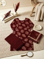 Crimson Red Floral Kurta Set with Dupatta