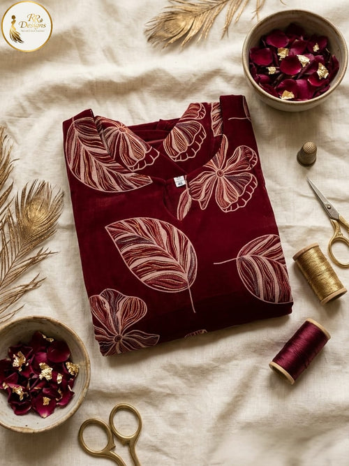 Crimson Red Majesty Long straight cut slitted Kurta, Matching Trousers, Dupatta