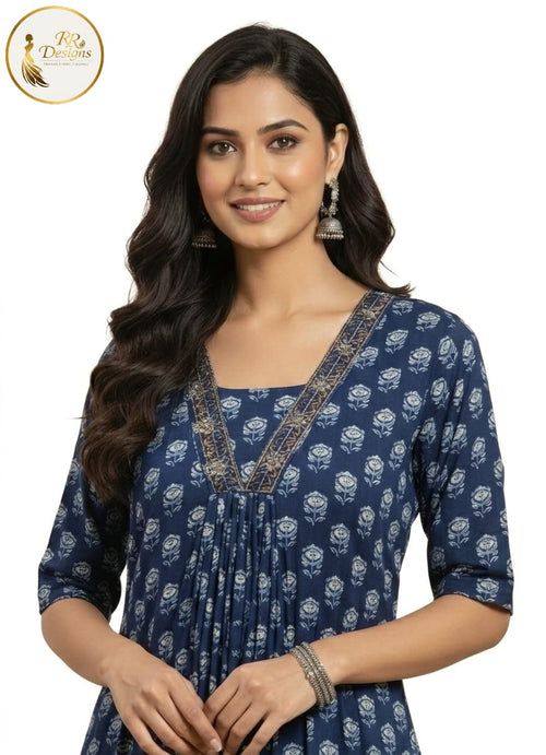Indigo Dreams Cotton Front Pleated Kurti