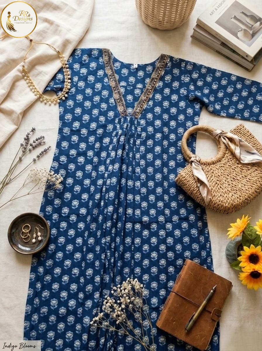 Indigo Dreams Cotton Front Pleated Kurti