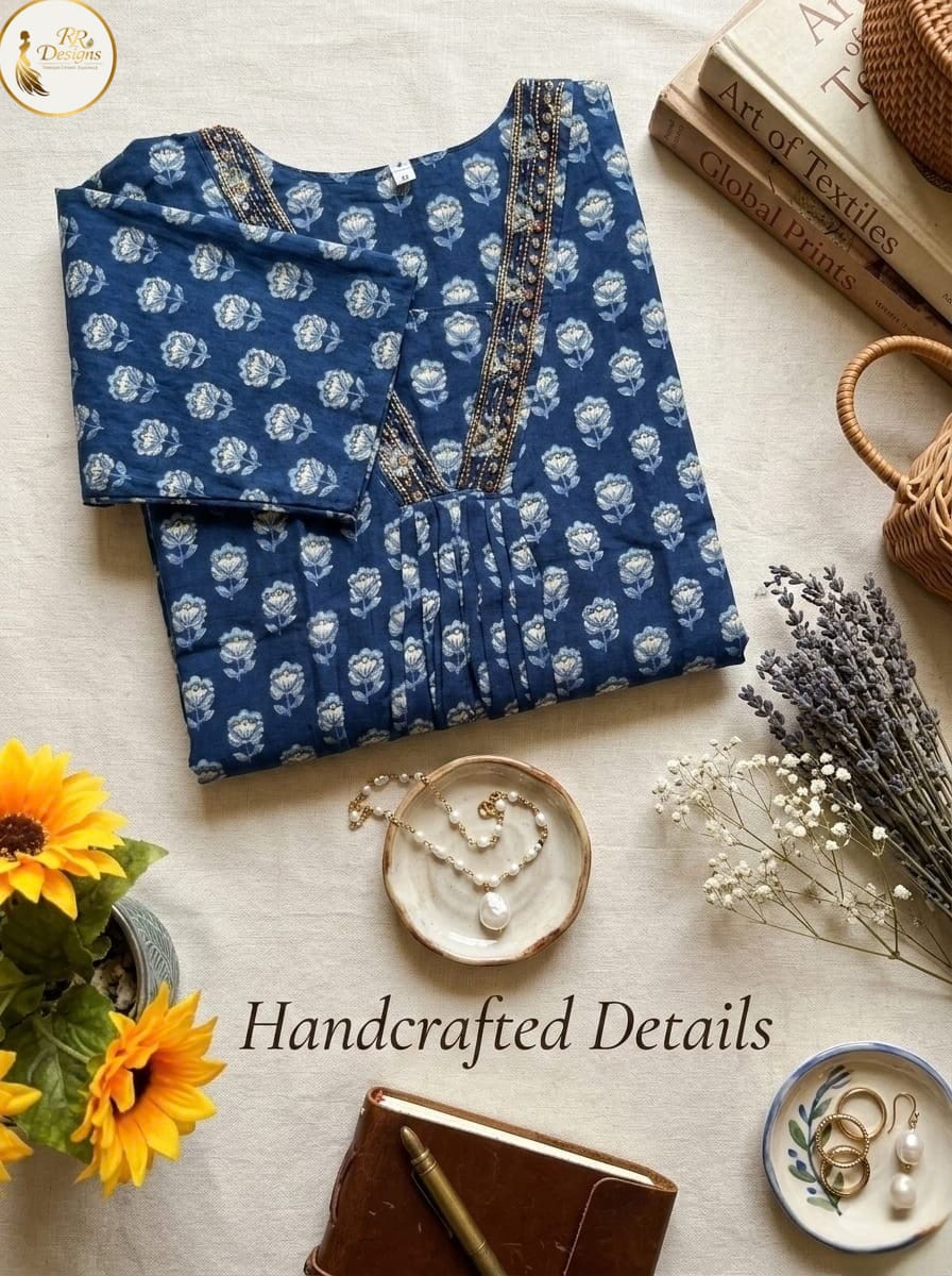 Indigo Dreams Cotton Front Pleated Kurti