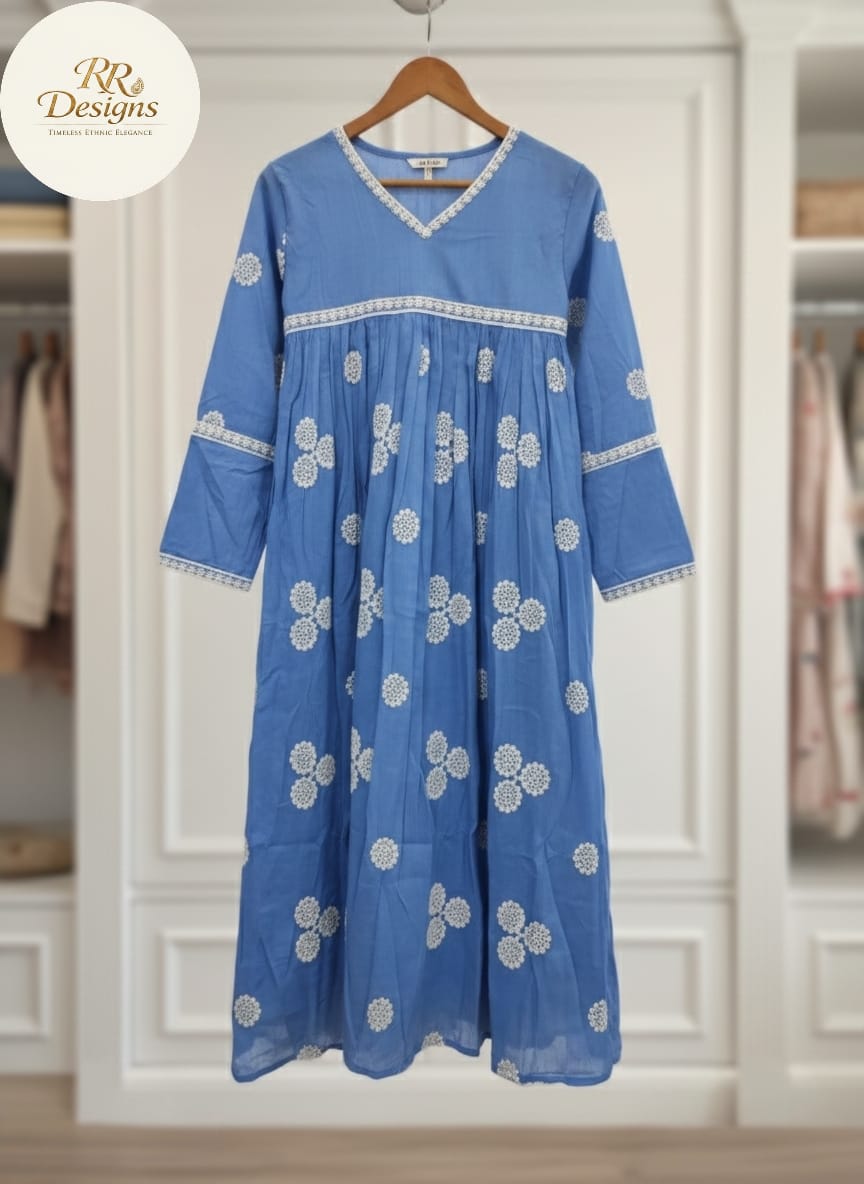 Mulchanderi Powder Blue with Classic White Accents Top