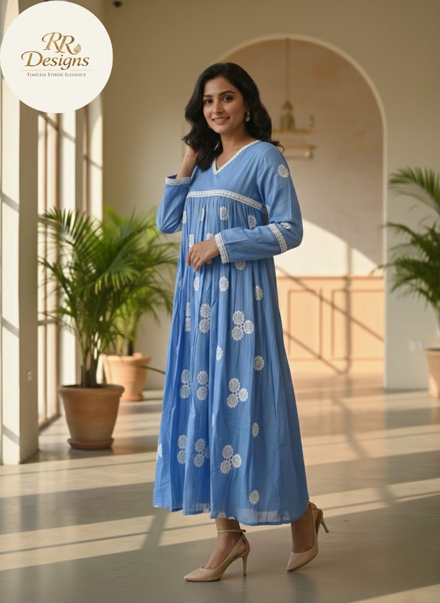 Mulchanderi Powder Blue with Classic White Accents Top