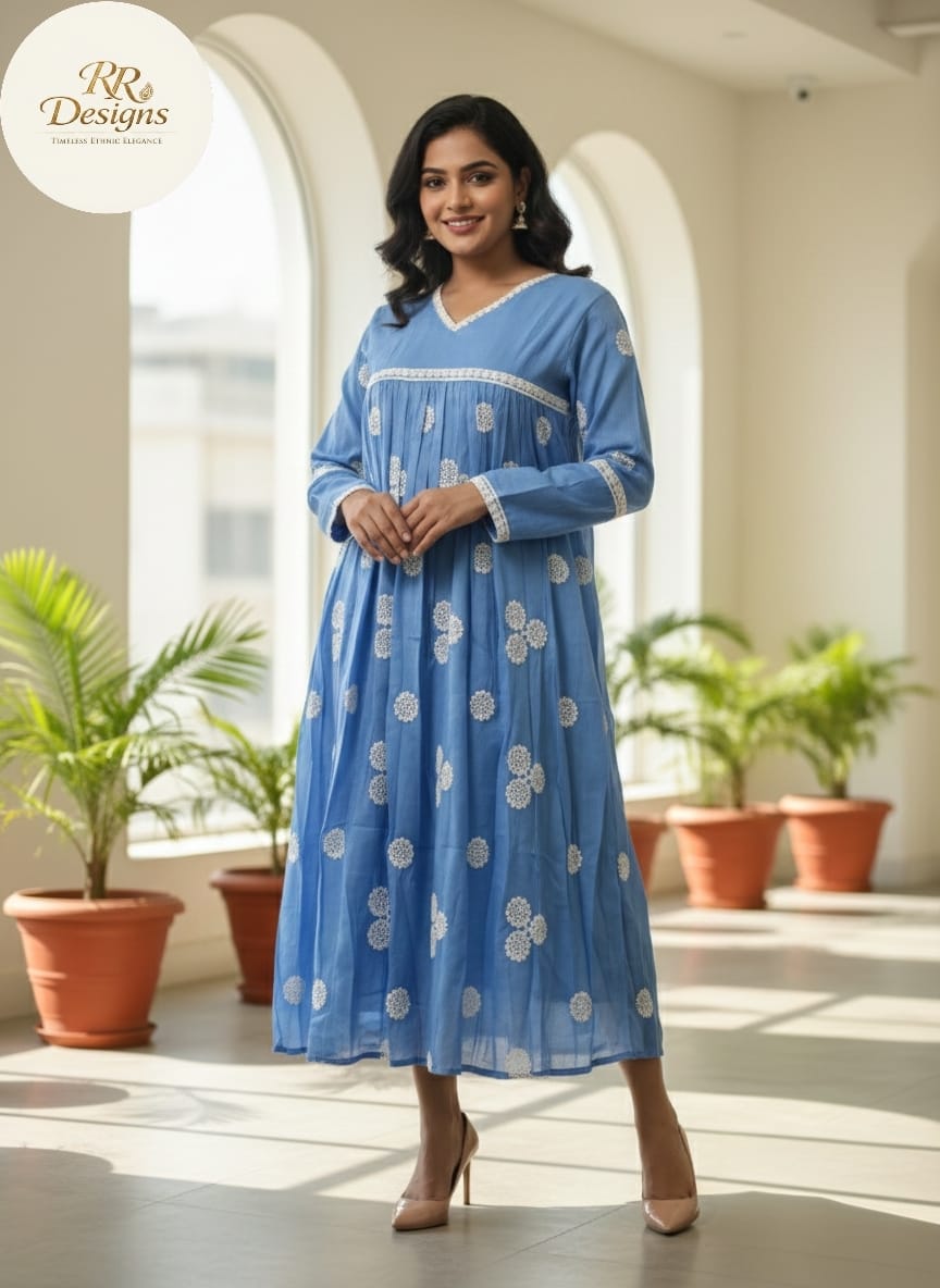 Mulchanderi Powder Blue with Classic White Accents Top