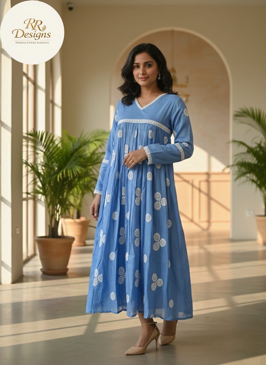 Mulchanderi Powder Blue with Classic White Accents Top