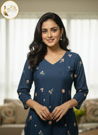 Midnight Bloom Mulchanderi Kurti & Pants Set