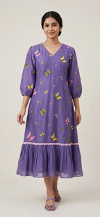 Purple Butterfly Embroidered Mulchanderi Dress