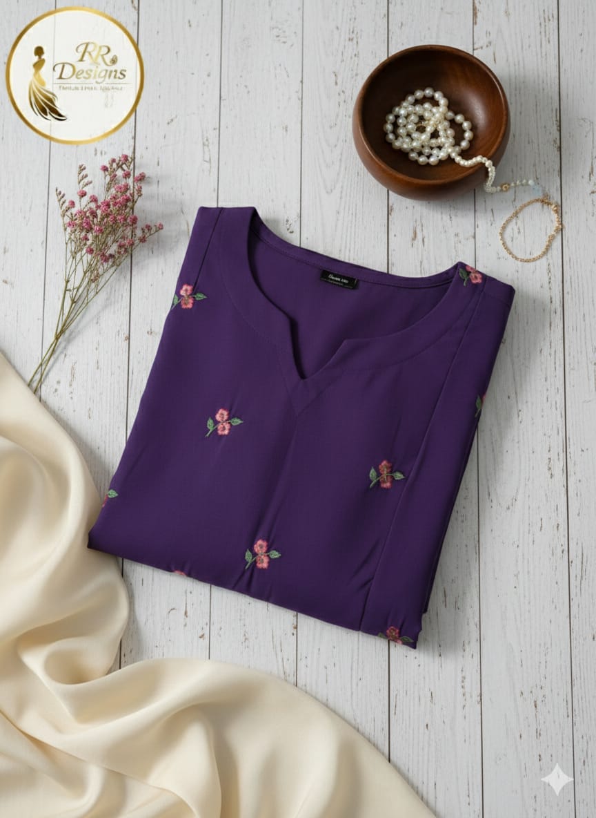 Elegant Plum Mulchanderi Cotton Feeding Kurti
