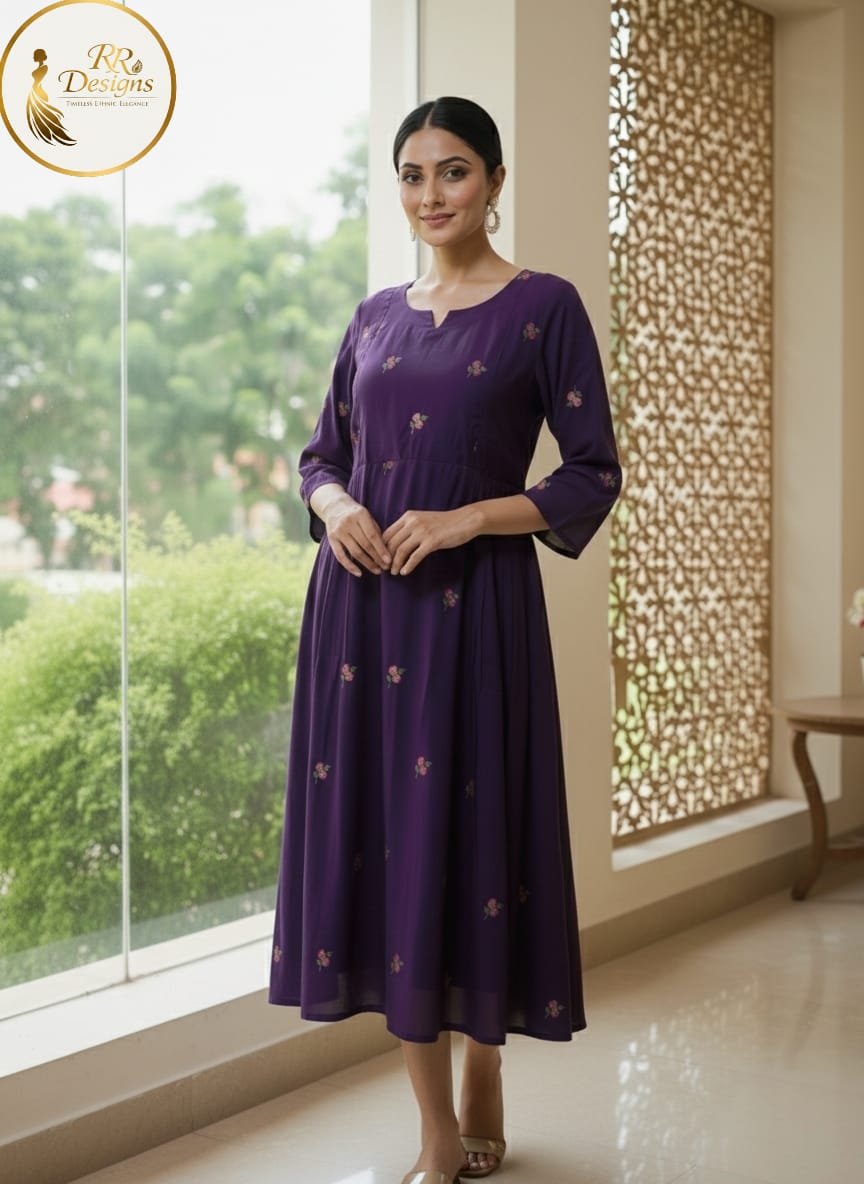 Elegant Plum Mulchanderi Cotton Feeding Kurti