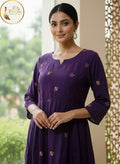 Elegant Plum Mulchanderi Cotton Feeding Kurti