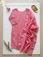 Rose Pink Embroidered Cotton Kurti with Dupatta