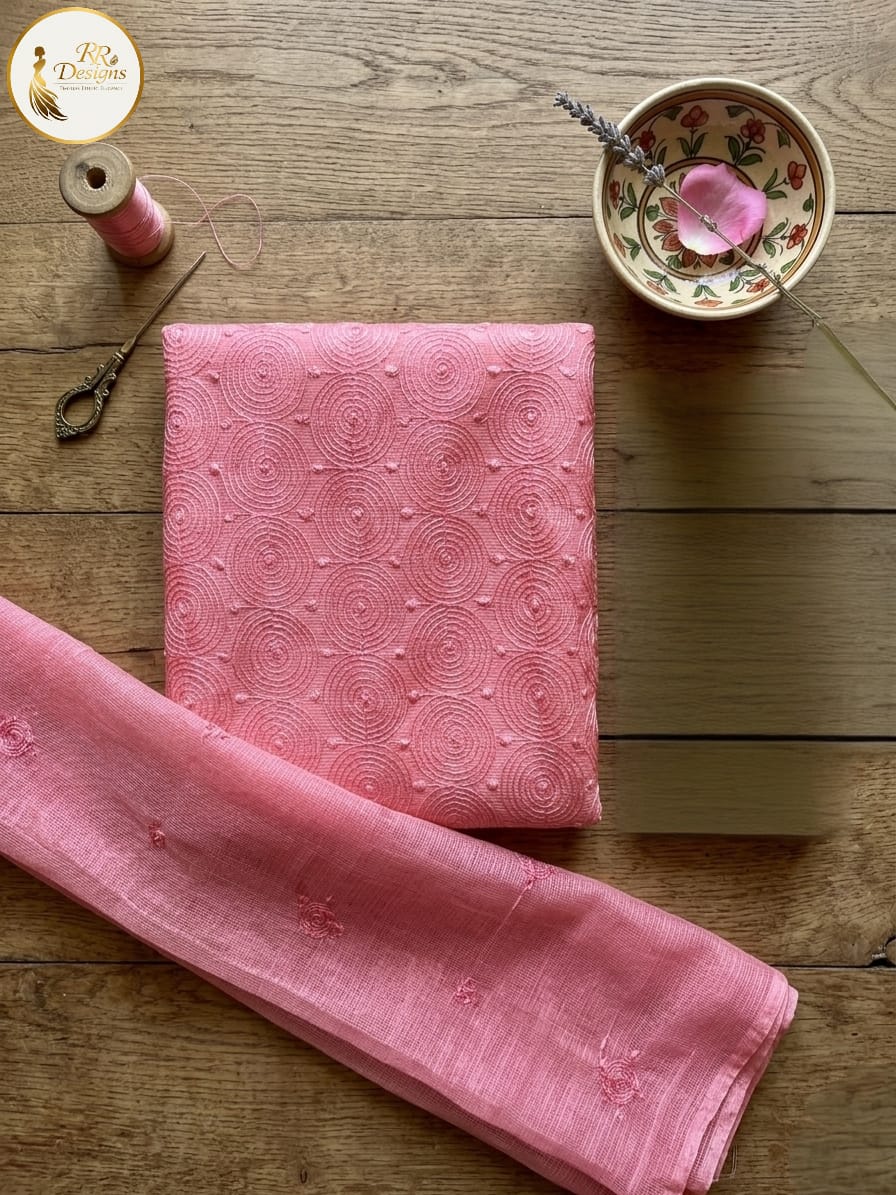 Elegant Rose Pink Embroidered Cotton Kurti Set with Dupatta