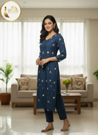 Midnight Bloom Mulchanderi Kurti & Pants Set
