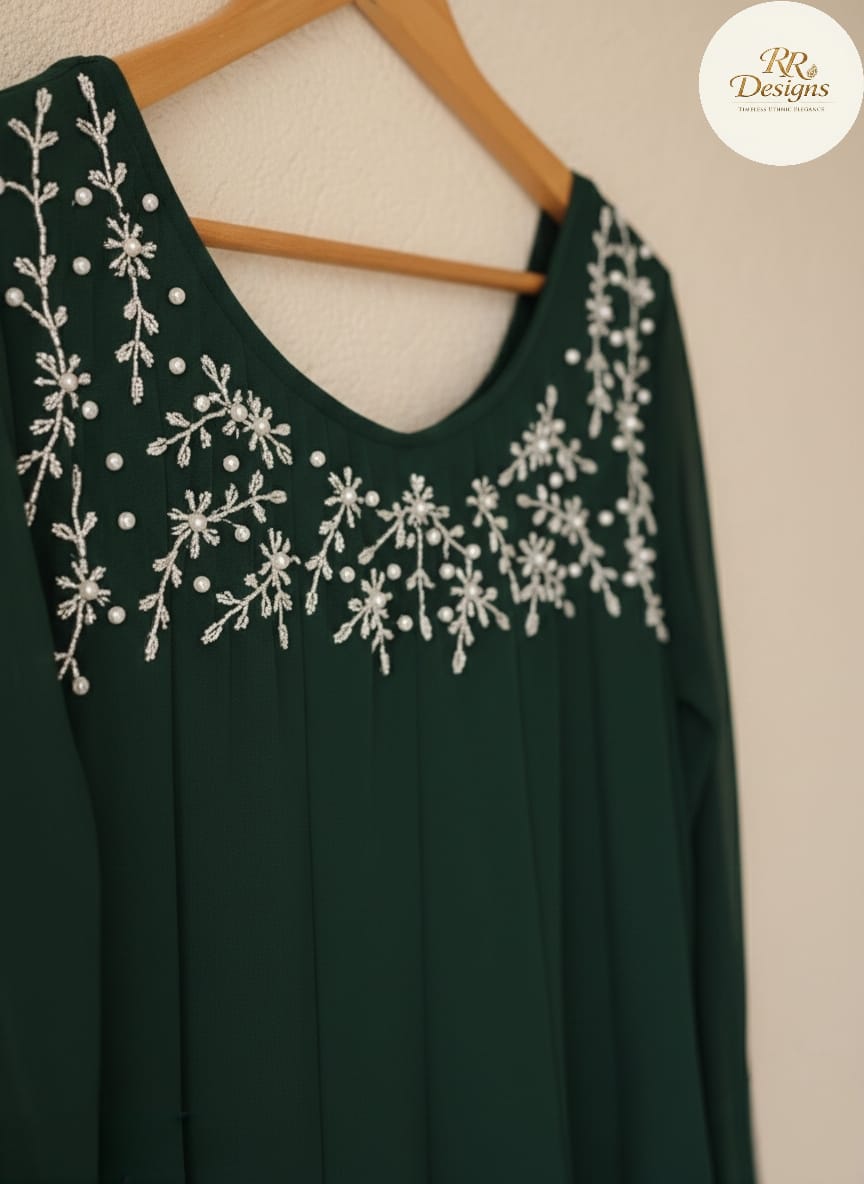 Bottle Green Paneled Anarkali Kurti